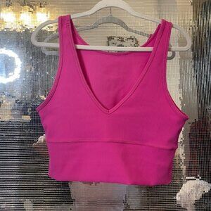 Hot Pink Ribbed Reversible Crop Tank Top
